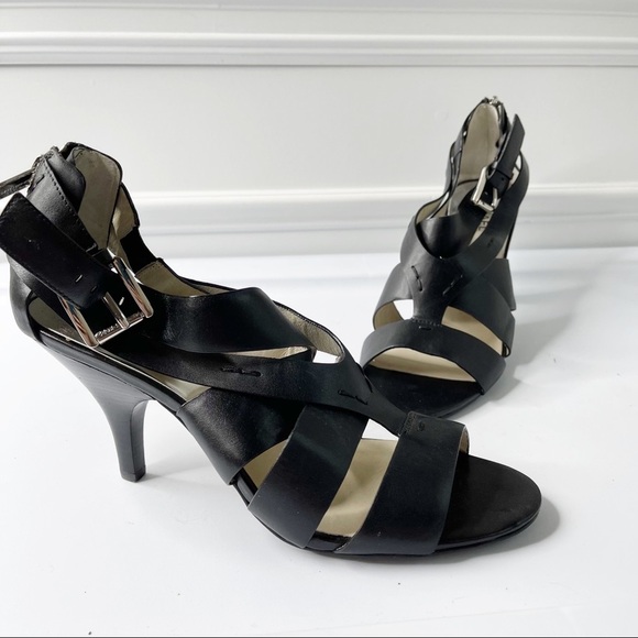 Michael Kors black leather heel sandals size 10 - Picture 2 of 6